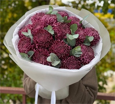 Букет из 15 хризантем с фисташкой 3180