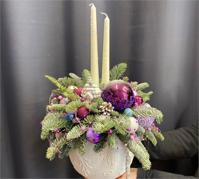 Новогодняя композиция со свечами 3316