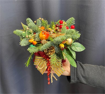 Новогодняя композиция в декоративном мешочке 3317