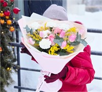 Букет с тюльпанами и мимозой 3377