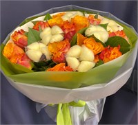 №6 Букет с розами Кения и хлопком 3486