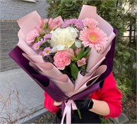 №11 Букет из розы, герберы, гвоздики и хризантемы сантини 3491