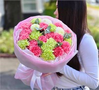 Букет из 25 диантусов с эвкалиптом 3733