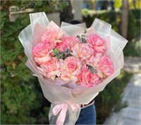 9 французских роз с эвкалиптом 3738